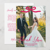 Carte De Remerciements Wedding Photo Guest Appreciation Pink Bow (Devant / Derrière)