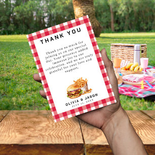 Carte De Remerciements Wedding shower de pique-nique Burgers & Fries