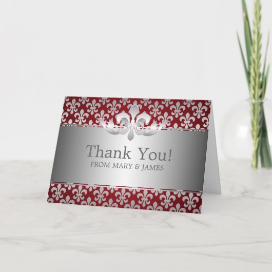 Carte De Remerciements Wedding "Thank you" Fleur De Lis Red (Devant)