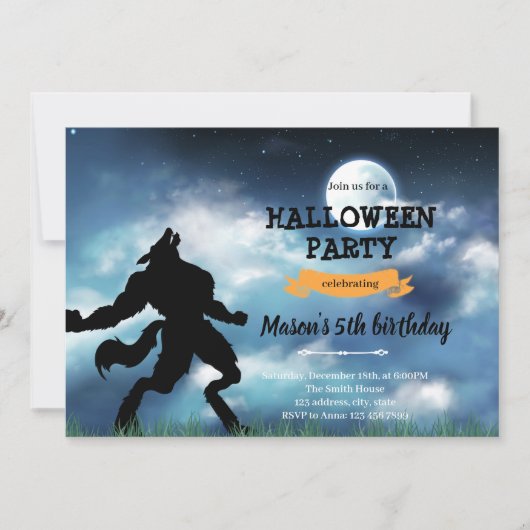 Carte De Remerciements Werewolf à l'invitation d'anniversaire d'halloween (Devant)