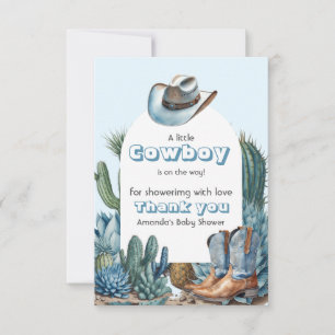 Carte De Remerciements Western Blue Little Cowboy Rodeo Boy Baby shower