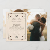 Carte De Remerciements Western Boho Horseshoe Monogram 2 Mariage photo (Devant / Derrière)