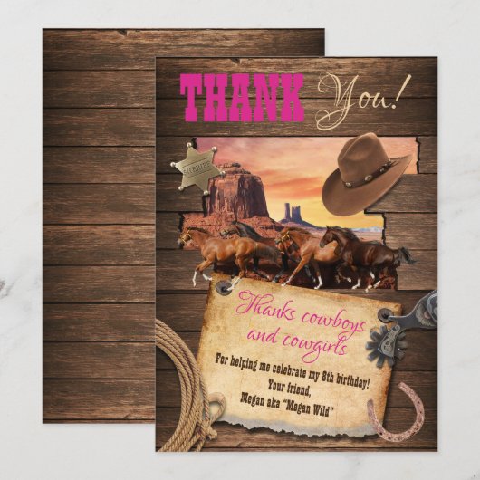 Carte de remerciements Western Cowgirl (Devant / Derrière)