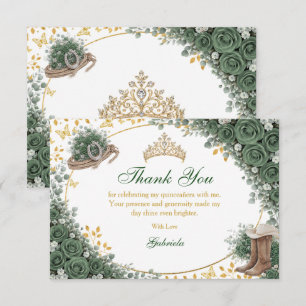 Carte De Remerciements Western Émeraude Vert Doré Country Quinceañera
