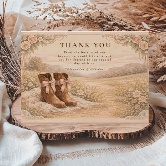 Carte De Remerciements Western Lace Cowboy Boots Wedding