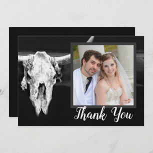 Carte De Remerciements Western Rustic Black and White Bull Skull Photo
