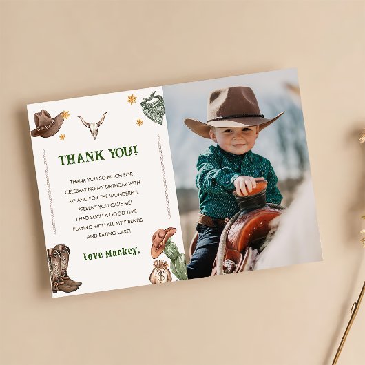 Carte De Remerciements Western Rustic Cowboy Photo de fête d'anniversaire