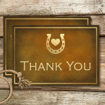 Carte De Remerciements Western Rustic Horseshoe Brown & Gold Mariage<br><div class="desc">Saddle-up pour une fête comme personne d'autre avec notre étonnant carte de remerciements mariage en cuir marron rustique. Inspiré par le charme sauvage du Wild West, ce design est parfait pour les couples qui souhaitent ajouter une touche de fantaisie à leur journée spéciale. Chaque carte comporte un cadre flottant en...</div>