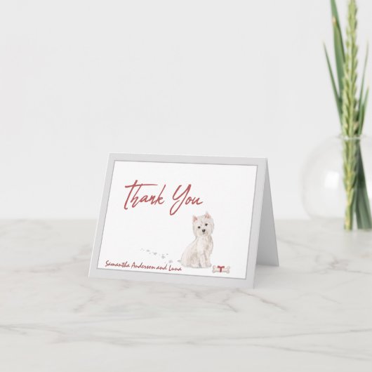 Carte De Remerciements Westin Dog Personalized & Bone Red Ribbon  (Devant)