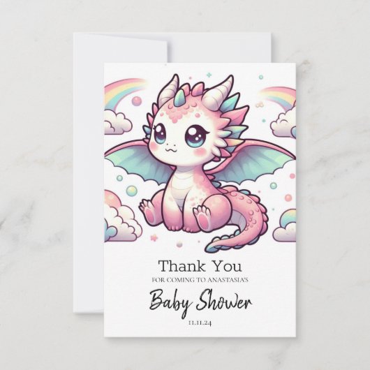 Carte De Remerciements Whimsal Fairytale Baby shower Dragon (Devant)