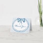 Carte De Remerciements Whimsical Blue Watercolor Bow Stripe Wedding (Devant)