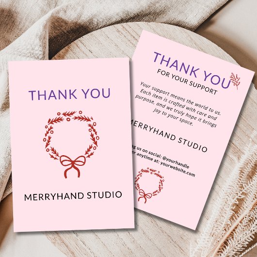 Carte De Remerciements Whimsical Christmas Rose Wreath Funky