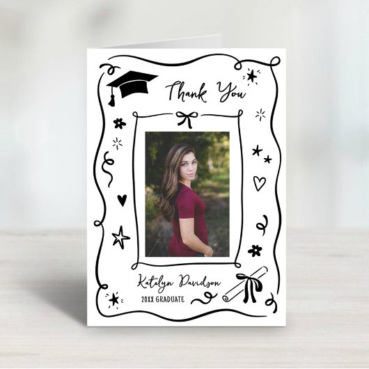 Carte De Remerciements Whimsical Doodle Photo Graduation