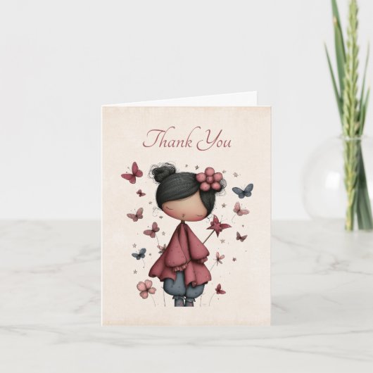 Carte De Remerciements Whimsical Fairy Doll Retro Cute (Devant)