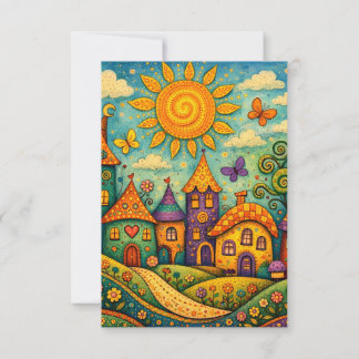 Carte De Remerciements Whimsical Fairy Tale Village Colorful Canvas Art