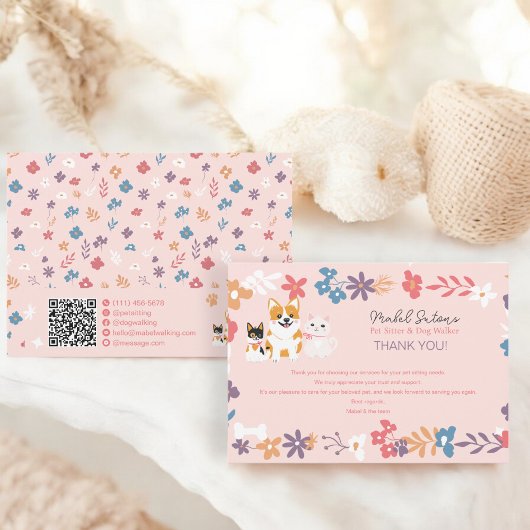 Carte De Remerciements Whimsical floral animal de compagnie marcheur chie