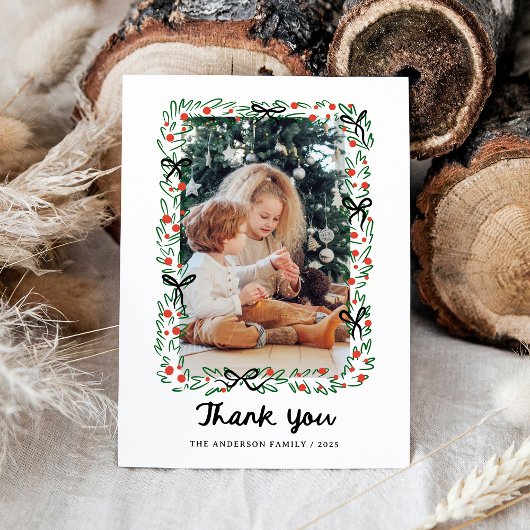 Carte De Remerciements Whimsical Frame and Bow | Photo Christmas