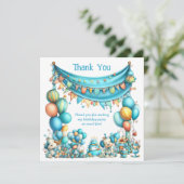 Carte De Remerciements Whimsical Fun Teal Birthday  (Debout devant)