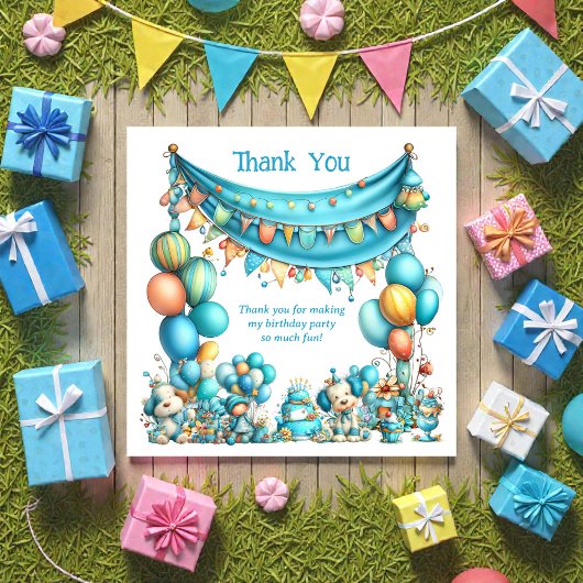 Carte De Remerciements Whimsical Fun Teal Birthday 