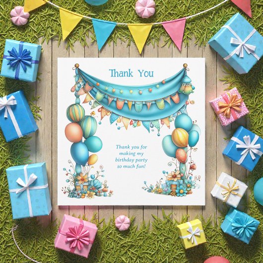 Carte De Remerciements Whimsical Fun Teal Birthday 