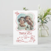 Carte De Remerciements Whimsical Funky Hand Drawn Wedding Photo (Debout devant)