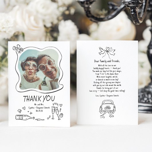 Carte De Remerciements Whimsical Funky Hand Drawn Wedding Photo