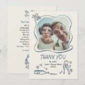 Carte De Remerciements Whimsical Funky Hand Drawn Wedding Photo (Devant / Derrière)