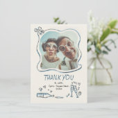 Carte De Remerciements Whimsical Funky Hand Drawn Wedding Photo (Debout devant)