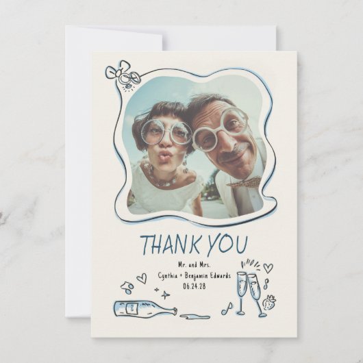 Carte De Remerciements Whimsical Funky Hand Drawn Wedding Photo (Devant)