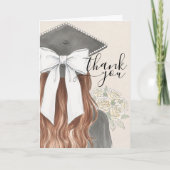 Carte De Remerciements Whimsical Graduation Cap with Bow & Pearls Script (Devant)
