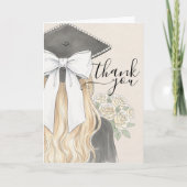 Carte De Remerciements Whimsical Graduation Cap with Bow & Pearls Script (Devant)