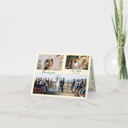 Carte De Remerciements Whimsical Green Mariage méditerranéen (Devant)