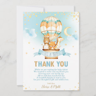 Carte De Remerciements Whimsical Hot Air Balloon Baby shower animaux mign