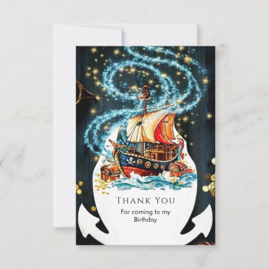 Carte De Remerciements Whimsical Nautical Pirate Ship Anniversaire (Devant)