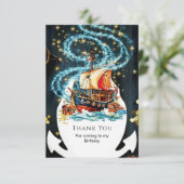 Carte De Remerciements Whimsical Nautical Pirate Ship Anniversaire (Debout devant)