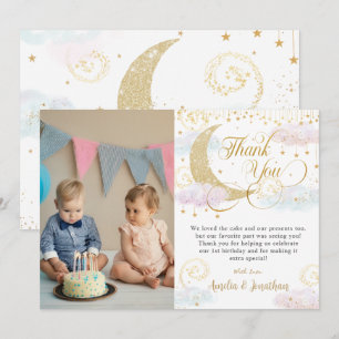 Carte De Remerciements Whimsical Twinkle Little Star Twins Photo Annivers