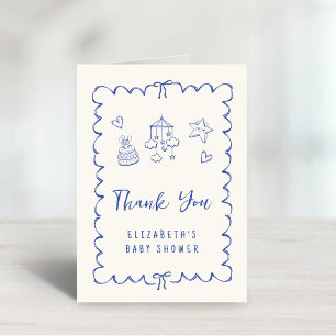 Carte De Remerciements Whimsical Wavy Frame Baby Boy Douche