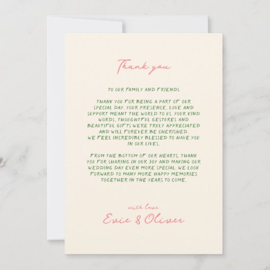 Carte De Remerciements Whimsky Quirky manuscrit Mariage Bow (Dos)