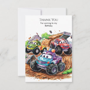 Carte De Remerciements Whimssical Cute Monster Truck Anniversaire