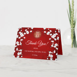 Carte De Remerciements White Cherry Blossom Red Chinese Wedding Thank You