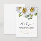Carte De Remerciements White Daisy Floral Greenery Script Birthday (Devant / Derrière)