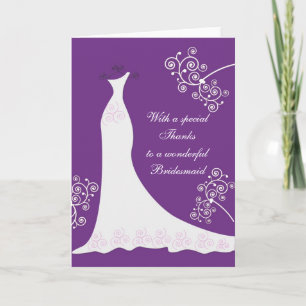 Carte De Remerciements White dress, swirls on purple Wedding Thank You