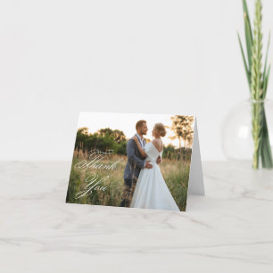 Carte De Remerciements White Elegant Classic Script 2 Mariage Photo