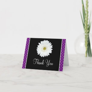 Carte De Remerciements White Gerbera Daisy Purple Polka Dot Thank You