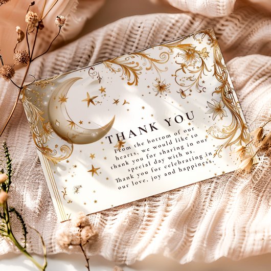 Carte De Remerciements White Gold Celestial Moon & Stars Wedding