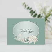 Carte De Remerciements White Jasmine Floral Green Geometric Wedding (Debout devant)