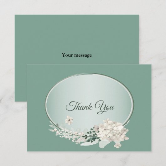 Carte De Remerciements White Jasmine Floral Green Geometric Wedding (Devant / Derrière)