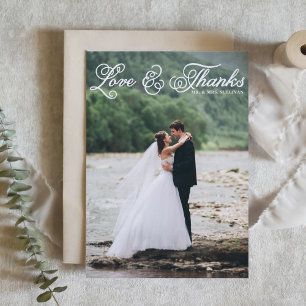 Carte De Remerciements White Love and Thanks Pretty Script Photo Mariage