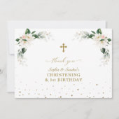 Carte De Remerciements White Magnolia Twins 1er Anniversaire (Devant)