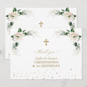 Carte De Remerciements White Magnolia Twins 1er Anniversaire (Devant / Derrière)